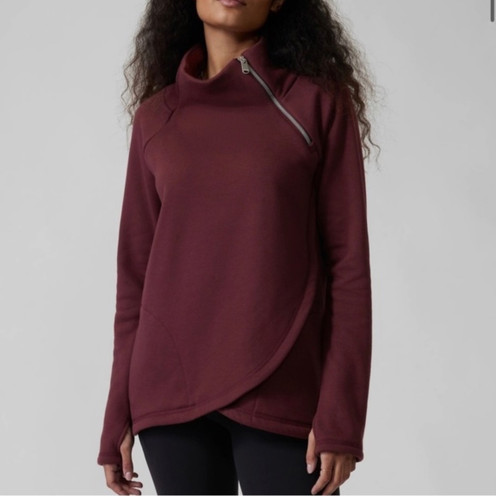 ATHLETA Karma Asymmetric Pullover Sweatshirt Plum Sz M